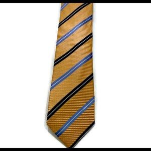 Countess Mara Handmade 100% Silk Yellow and Blue Striped Tie